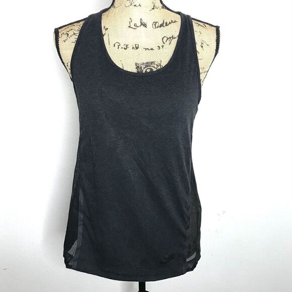 Nike Womens Bonded Tank Top Size Small Black Gray Mesh Cutout Drawcord Racerback - Picture 1 of 8